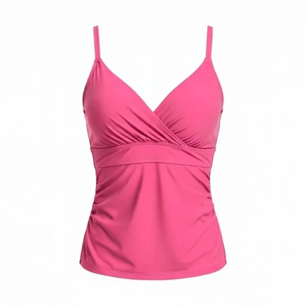 Anne Cole Ruched Underwire Tankini Top Pink Glo 32DD/34D